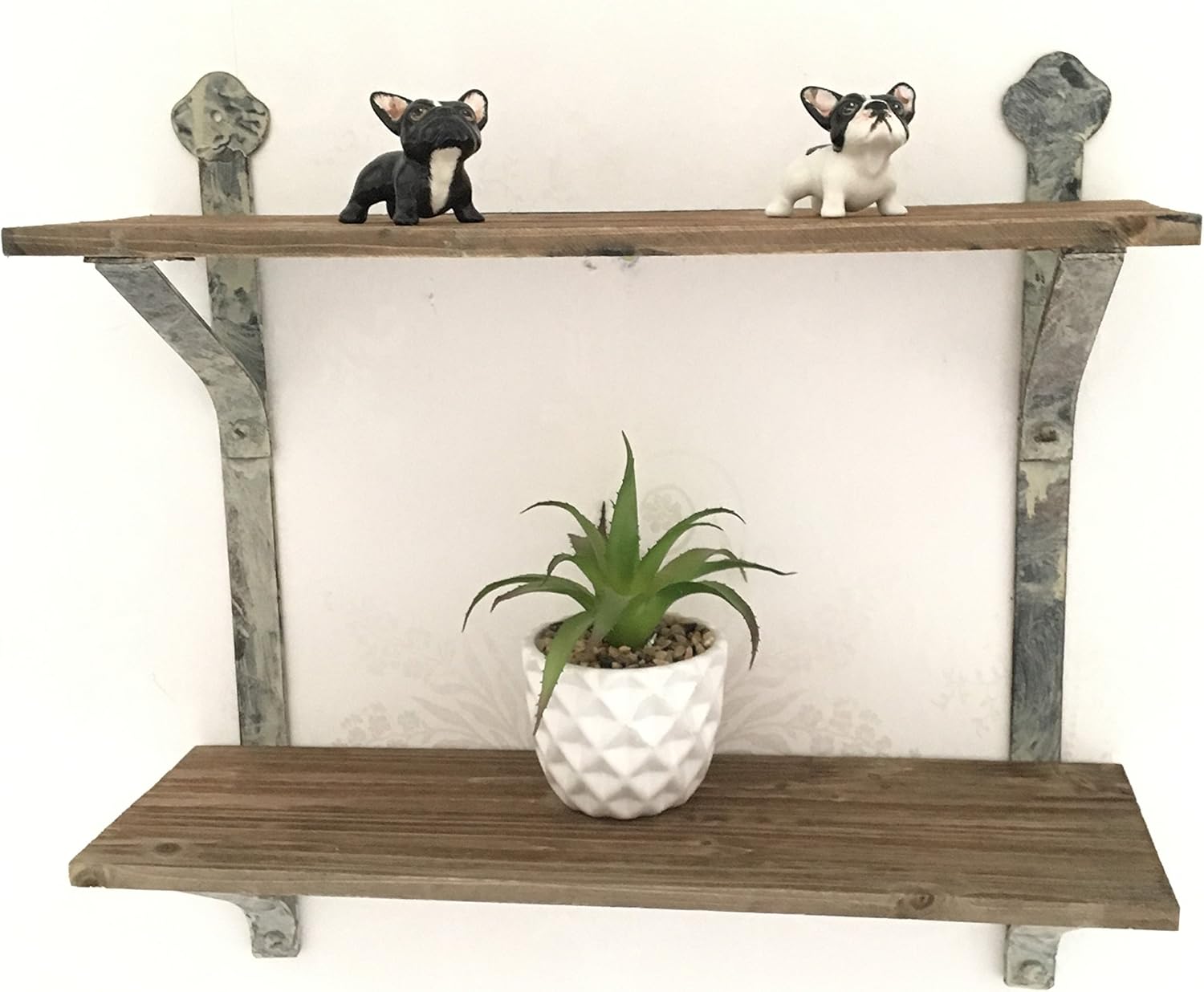 Double Wall Shelf Unit Wood & Metal Vintage Industrial Style Storage