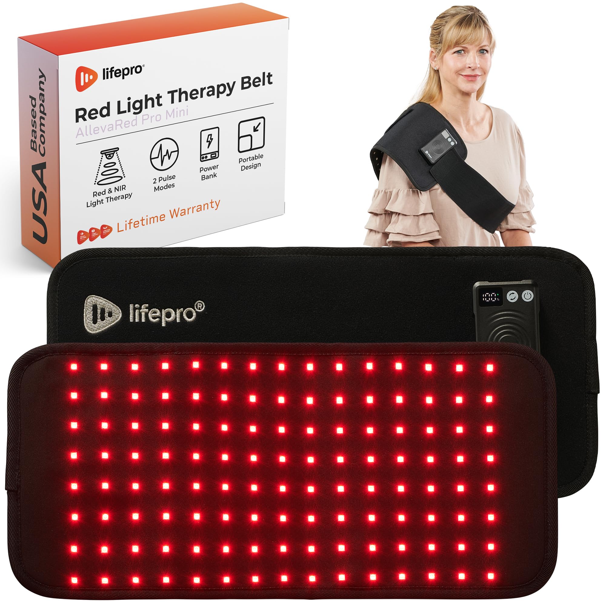 Photo 1 of Lifepro Mini Red Light Therapy Belt - Powerful NIR & Red Light Therapy for Body - Target Discomfort, Accelerate Recovery, & Improve Athletic Performance - with Red, NIR, Pulse, and Intensity Settings