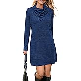 STYLEWORD Women's 2026 Winter Dress Tunic Tops for Leggings Long Sleeve Sweater Cowl Neck Fashion Shirt Dress