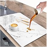 White Dish Drying Mat, 24"x16" Dish Draining Mat with Non-slip Rubber Backed, Absorbent Heat Resistant Dish Drying Mats for Kitchen Counter, Easy to Clean Coffee Machine Mats (White)