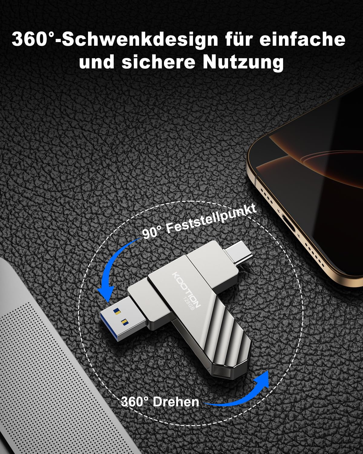 KOOTION USB Stick 128GB USB C Stick USB 3.2 Speicherstick OTG Bis zu 500MB/s 2-in-1 Typ C Flash Laufwerk Externer Speicher Metall für USB-C-iPhone/Android-Smartphone/Tablet/Mac/Laptop/PC,Silber 6