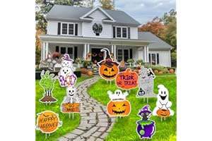 GRMIKBU 10 PCS Cute Halloween Decorations Outdoor Yard Signs,Large Yard Stakes Signs Pumpkin Ghost,Halloween Lawn Decoration for Family Friendly Kids Home Party Plastic Halloween Yard Stakes