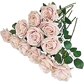 ATFL Silk Floral Pink Roses, 12 Pcs Fake Pink Flowers Fake Roses Artificial Flowers Bulk,Floral Diameter 4'', Artificial Fake Silk Rose with Stems for Wedding,Floral Diameter 4''(Fall Pink)