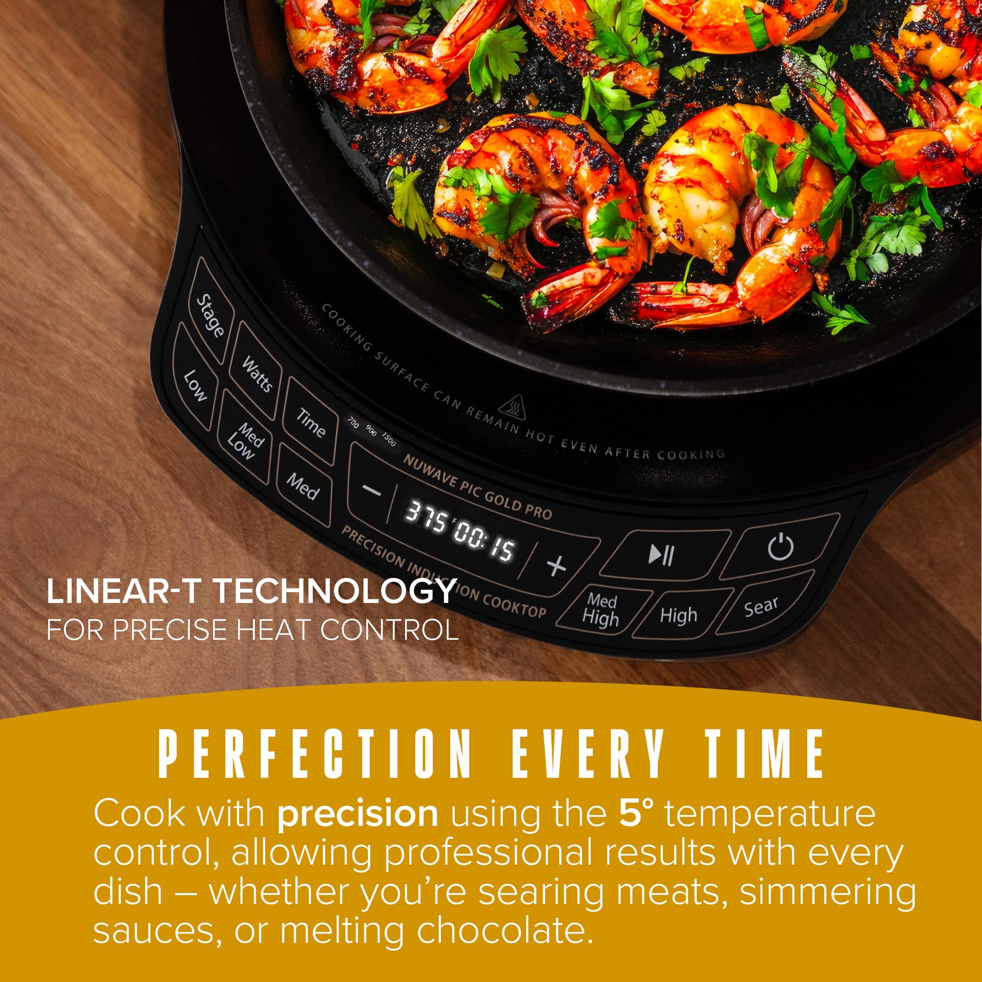 Nuwave Gold Pro Precision Induction Cooktop, Large 8” Heating Coil, 12” Heat-Resistant Cooking Surface, Adjustable Wattages,100°F to 575°F, Portable, Built-In Safety Auto Shut Off