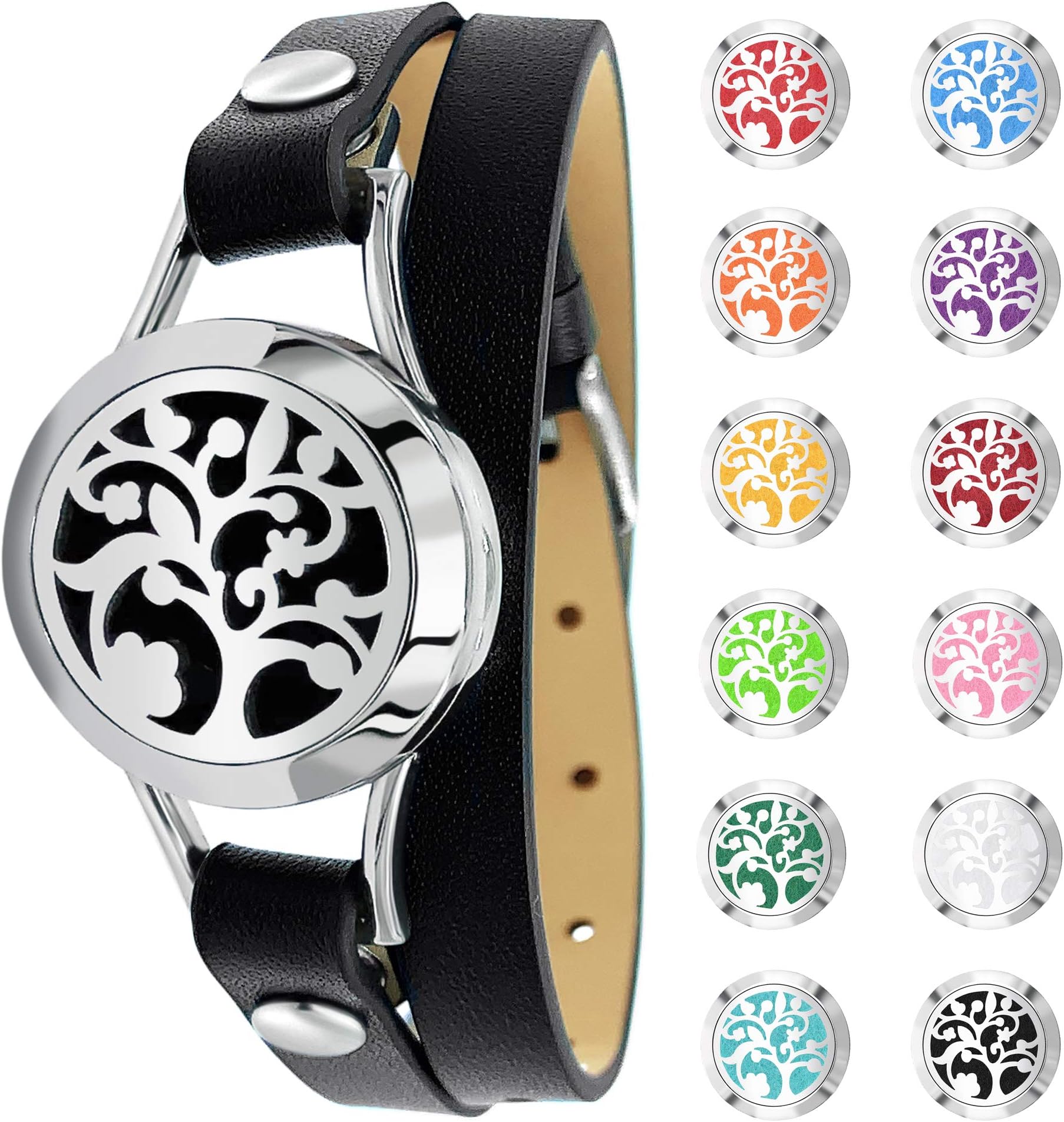 Anxiety Essential Oil Diffuser Aromatherapy Bracelet Warp Jewelry Birthday Gifts for Women Kids Regalos para Mujer Hypoallergenic with Adjustable Rose Gold Black 12 Felt Pad