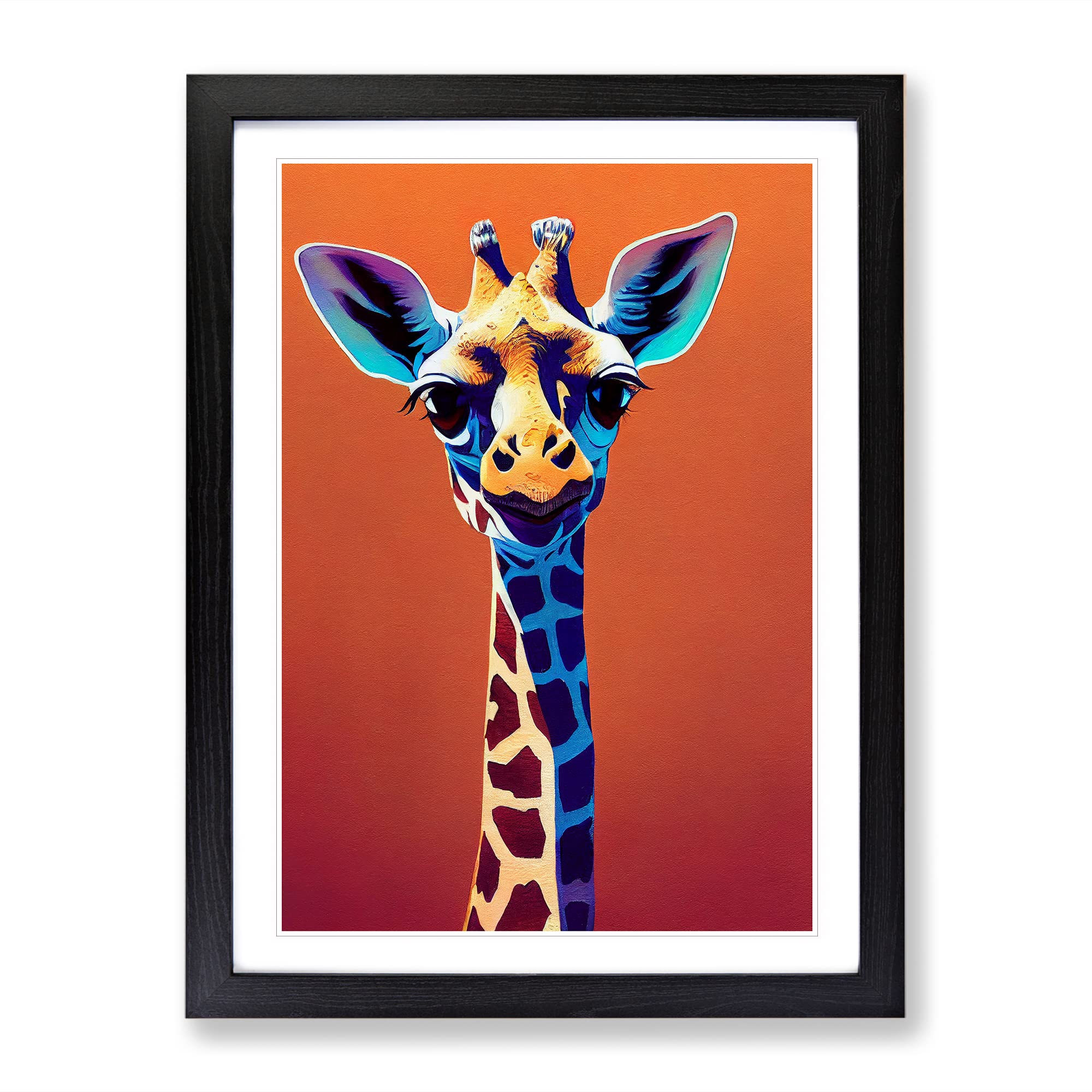 Colourful Giraffe No.1 Framed Print | A3 Black Framed Wall Art | Ready to Hang | Modern Animal Picture | Living Room Bedroom Lounge Office