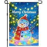 IVN Christmas Garden Flag 12x18 Inch Snowman with Santa Hat and Red Scarf Flag Double Sided Outdoor Yard Banner for Porch Lawn Patio Decor