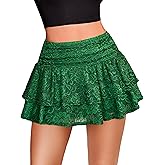 Avidlove Women's Pleated Mini Skirt Lace High Waisted Ruffles Lingerie Short Skirts