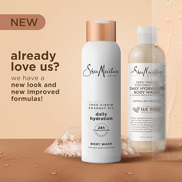 SHEAMOISTURE VIRGIN COCONUT OIL BODY WASH NOURISH AND REPLENISH SKIN DAILY HYDRATING BODY WASH FOR 24H VISIBLE MOISTURE FOR HEALTHY, GLOWING SKIN 18 OZ