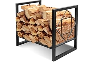 VeyFolzin.st 17In Indoor Firewood Rack, Heavy DutyMetal Steel Decorative Fireplace Log Holder, Small Fire Rack Stand for Inside Outdoor Fireside Firepit Garage Firewood Storage Bracket (A)