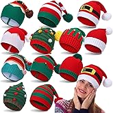12 Pcs Christmas Knitted Hat Winter Santa Hat with Pom Xmas Elf Knit Crochet Beanie Skull Cap for Festive Party Adult Kids