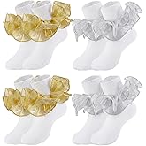 Dioxay Girls Ruffle Socks Toddler Girl Frilly Lace Dress With Gold Silver Ruffles Fold Over Cuff Sock 4 Pairs Pack