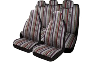PONYJOYUP Baja Saddle Blanket Car Seat Covers 7PCS Full Set, Breathable and Washable Striped Woven Automotive Vehicle Seat Cover, Universal Seat Cover for Sedan, SUV, Airbag Compatible