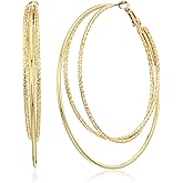 Guess Smooth and Textured Wire Gold Hoop Earrings