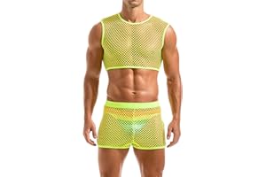 Amy Coulee Mens Fishnet Crop Top See Through Party Tank Top Sexy Muscle Top Sleeveless Mesh Shirt