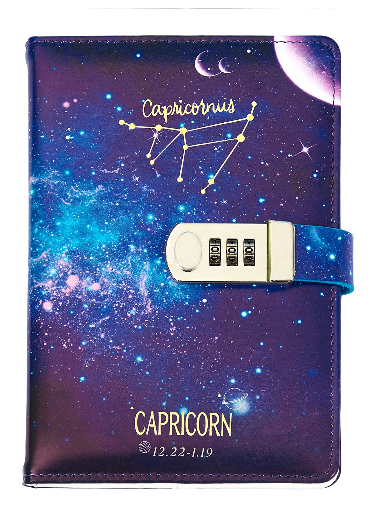 NectaRoy A5 Vintage Lockable Diary, Constellation Travel Journal, PU Leather Password Notebook, Sketchbook Office School Supplies Student Stationery Birthday Gift, 210x145mm