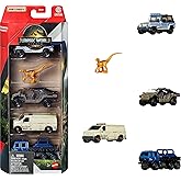 Matchbox Jurassic World Toy Cars, Trucks & Dinosaur, 5-Pack with 4 1:64 Scale Die-Cast Toy Vehicle & 1 Dinosaur from The Fran