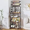 SWTYMIKI 6-Tier Coffee Bar Station - Bakers Rack with Drawer & 6 S-Shaped Hooks, Corner Coffee Stand Station, Coffee Bar Cabinet for Kitchen Entryway Living Room,11.81" Dx18.9 Wx56.7 H, Rustic Brown