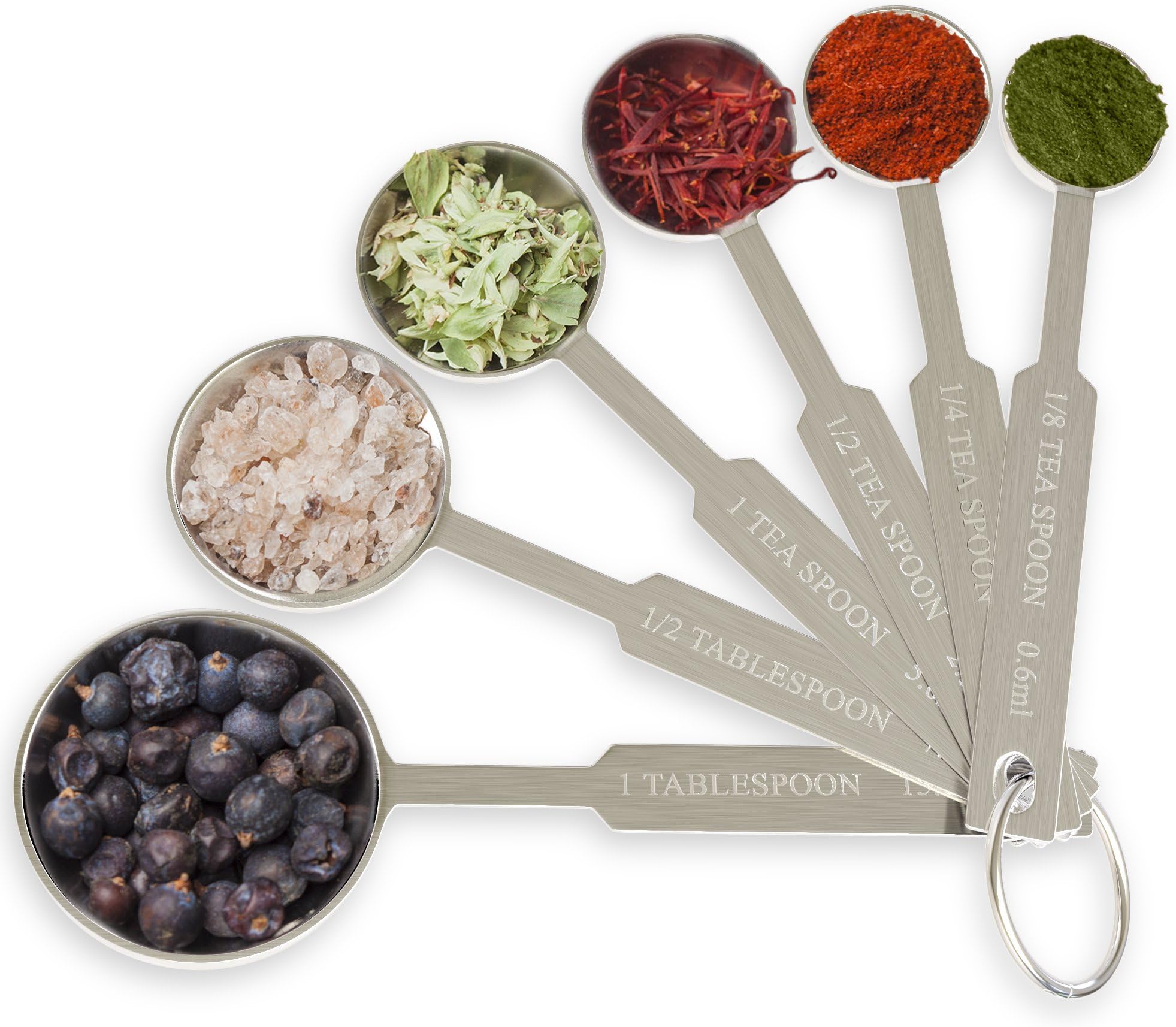 Royal Measuring Spoons Set - Stainless Steel Baking Spoon for Dry and Liquid Ingredients - Detachable Ring Holder - 6 Measurements