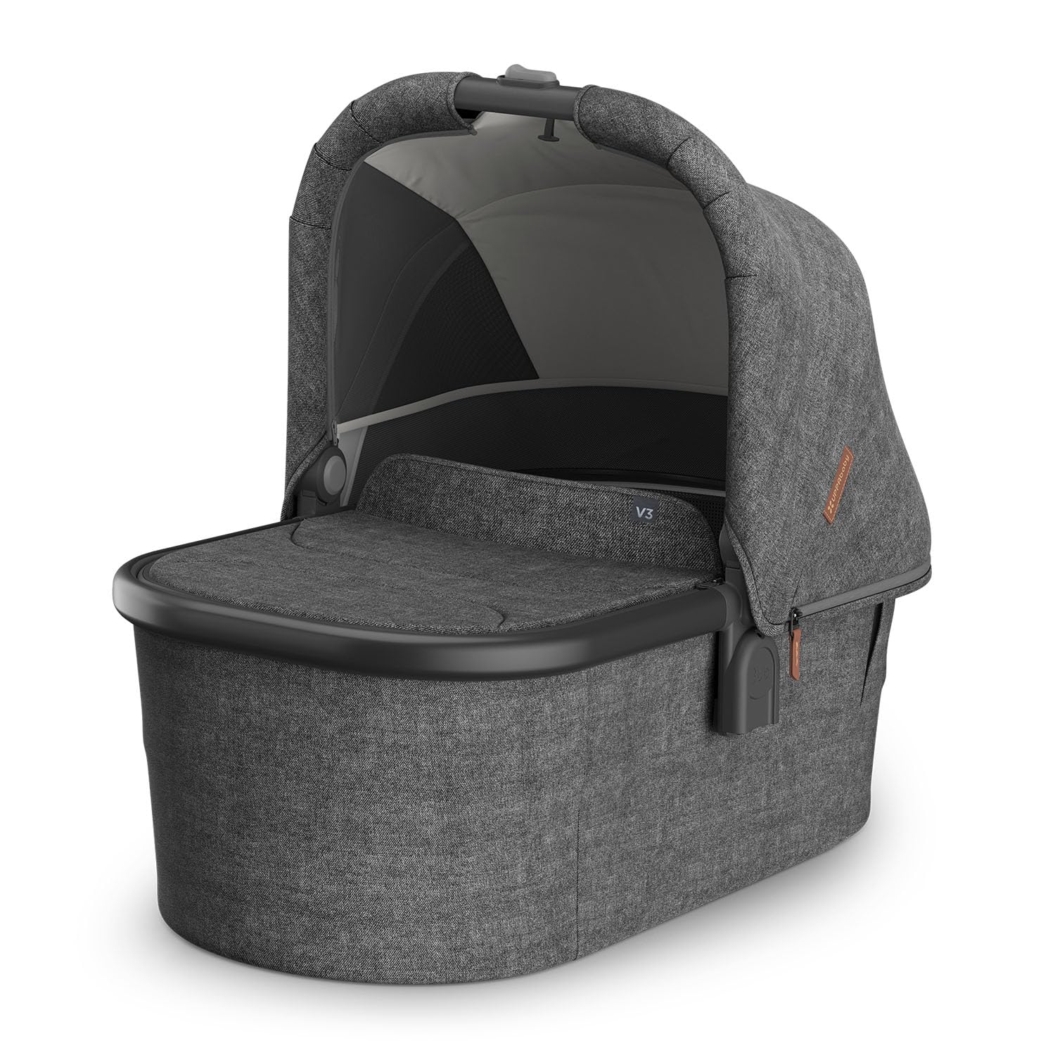 UPPAbaby Bassinet V3 - Compatible with Vista, Cruz, Ridge, Minu Strollers - Overnight Sleep Solution - Mattress, Sheet and Bug Shield Included - Greyson (Charcoal Mélange/Carbon Frame)