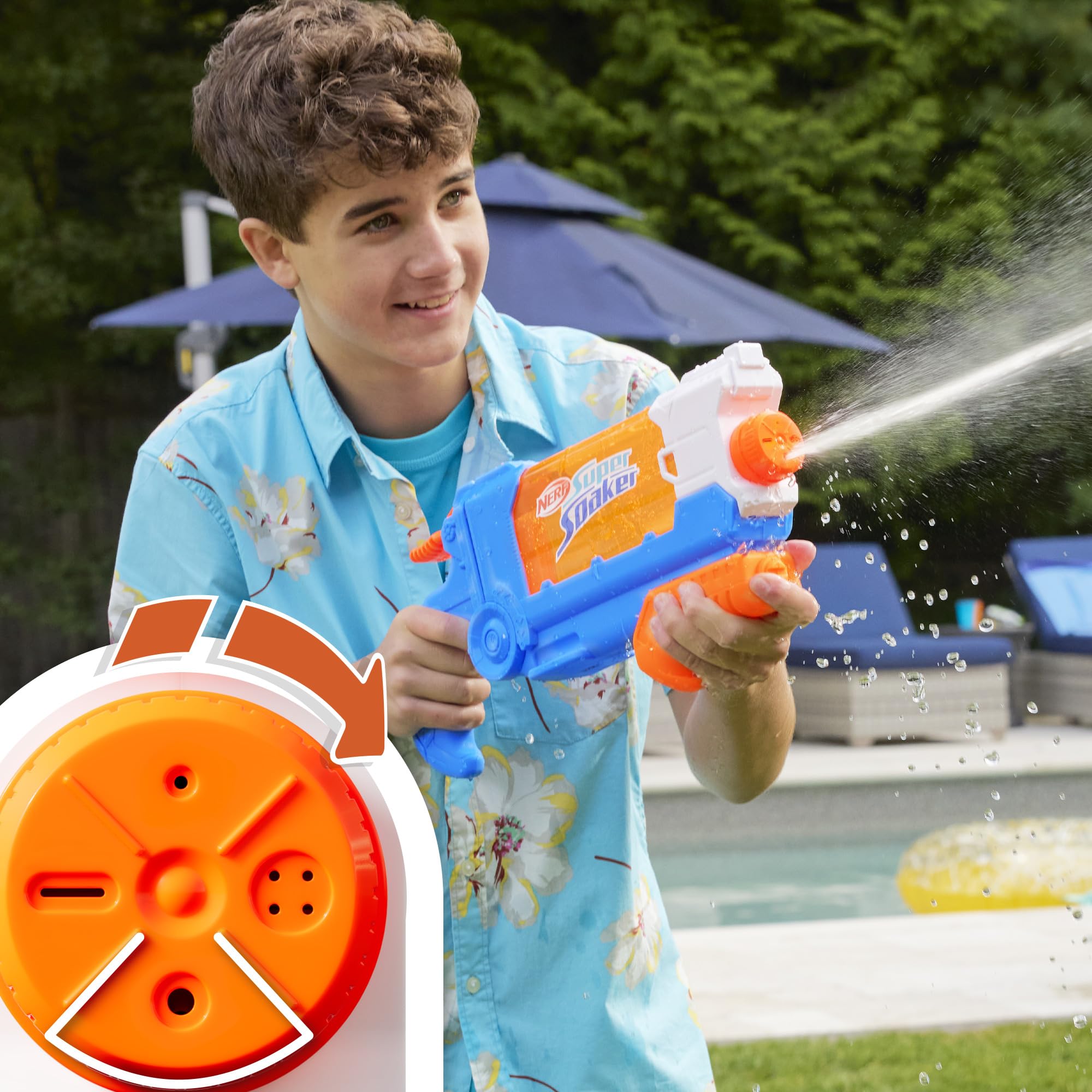 Nerf Super Soaker Flip Fill Wasserblaster mit 4 Modi (Einzelstrahl, Streustrahl und Fächerstrahl), schnelles Befüllen, Outdoorspielzeug mit 887 ml Tank, Wasserspiel für Jungen und Mädchen 9
