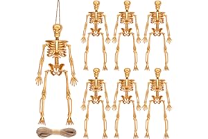 DULEFUN 6pcs Small Skeleton Figurines 6 Inch Mini Plastic Skeletons for Craft Halloween Hanging Décor Poseable Skeleton Toys Party Favor Decor(Golden)