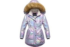 CREATMO US Girl's Long Winter Warm Parka Sherpa Trimmed Collar Puffer Ski Jacket Coat