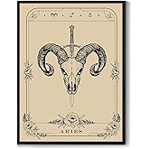 SERIMINO Witchy Framed Wall Art, Aries Tarot Canvas Prints Paintings, Horoscope Dark Academia Home Decor Aesthetic, 12X16inch Gothic Wall Decor for Room
