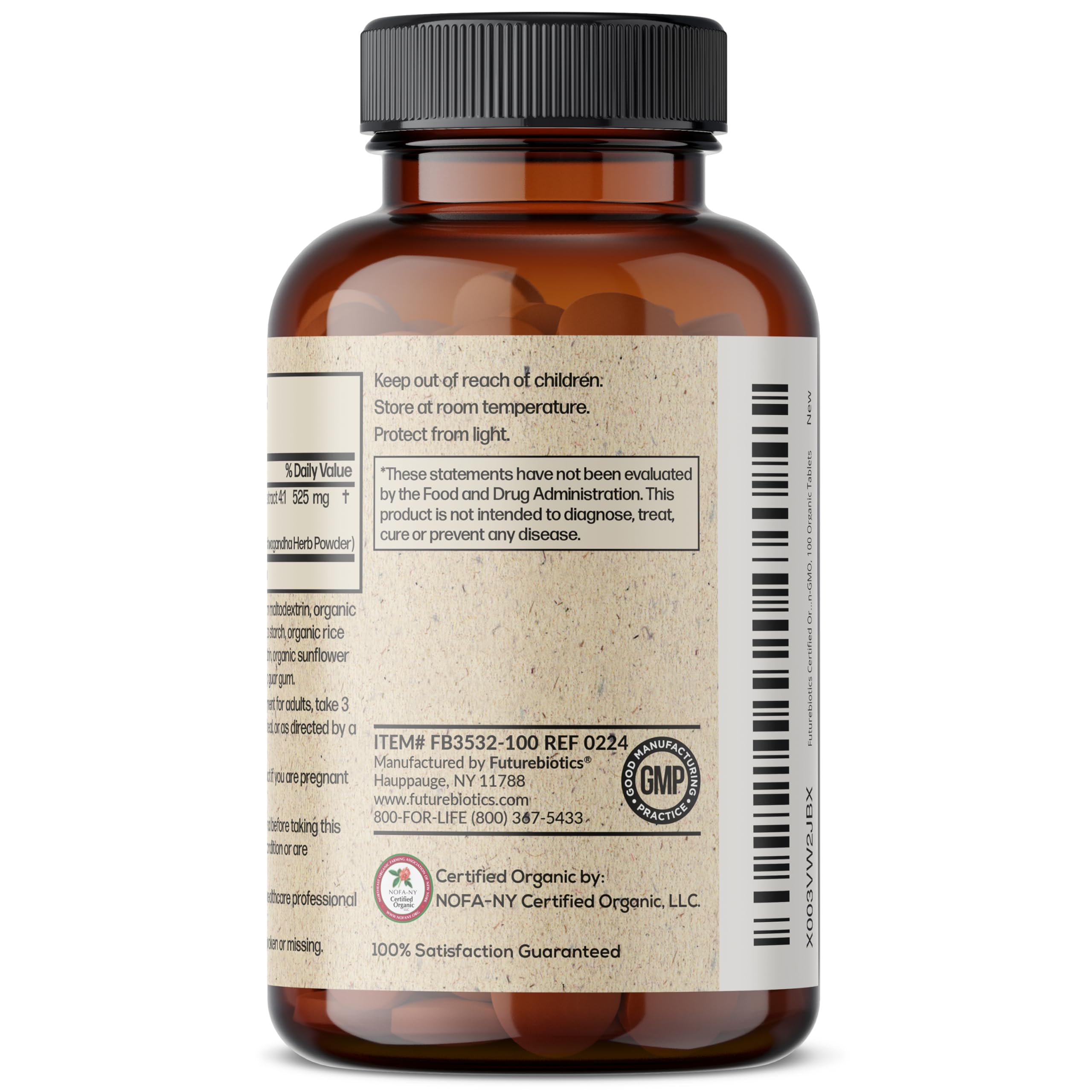 Futurebiotics Certified Organic Ashwagandha, Stress Mood & Energy Support Adaptogenic Herb, Non-GMO, 100 Organic Tablets
