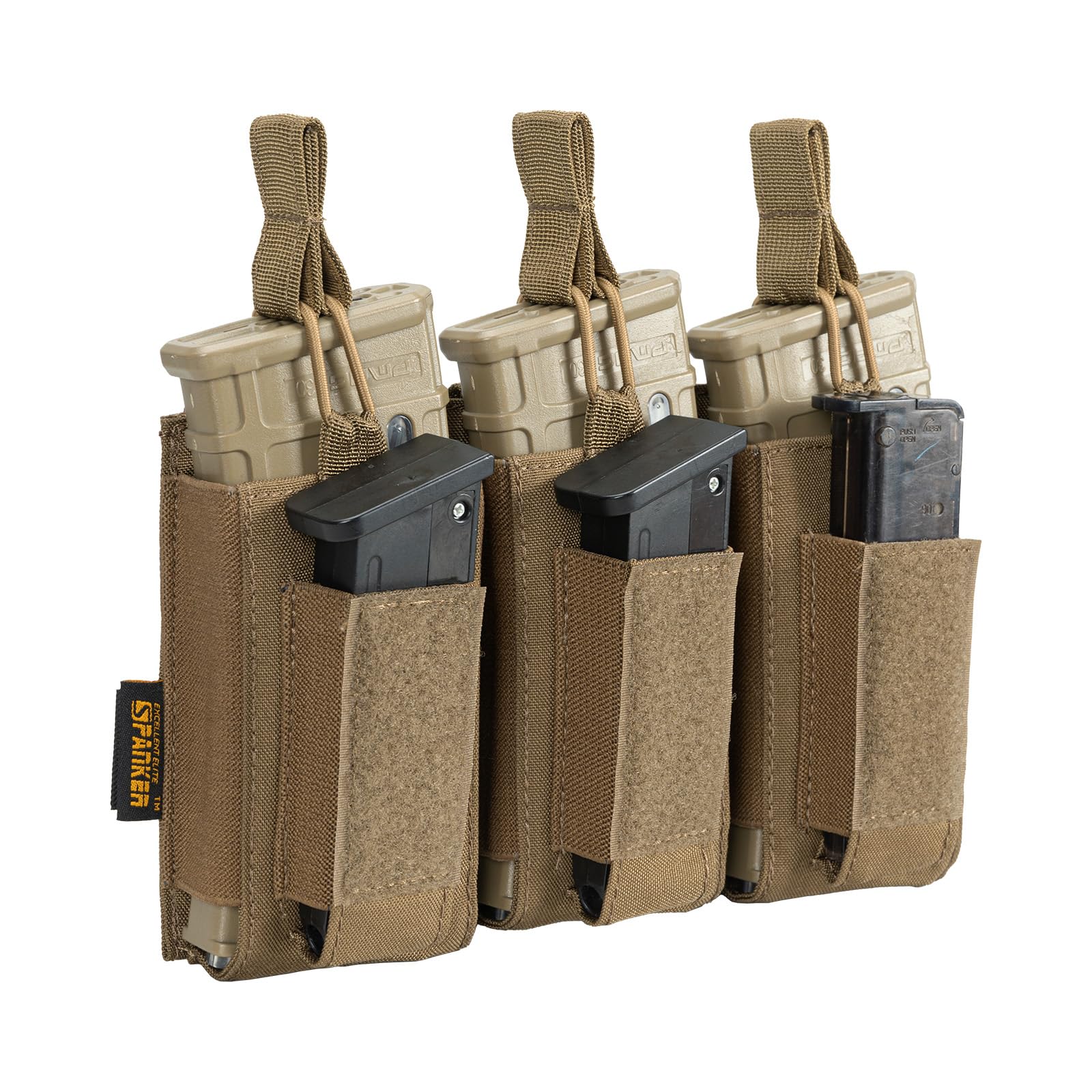 EXCELLENT ELITE SPANKER Open-Top Single/Double/Triple Mag Pouch for M4 M16 AK AR Magazines and Pistol Mag Pouch(Triple-Coyote Brown)