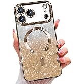 Misscase for iPhone 17 Pro Case Compatible with MagSafe,Built-in Camera Lens Protector Full Protection Soft TPU Anti-Scratch Anti-Fingerprint Magnetic Glitter Slim Case Cover 6.3 inch Gold