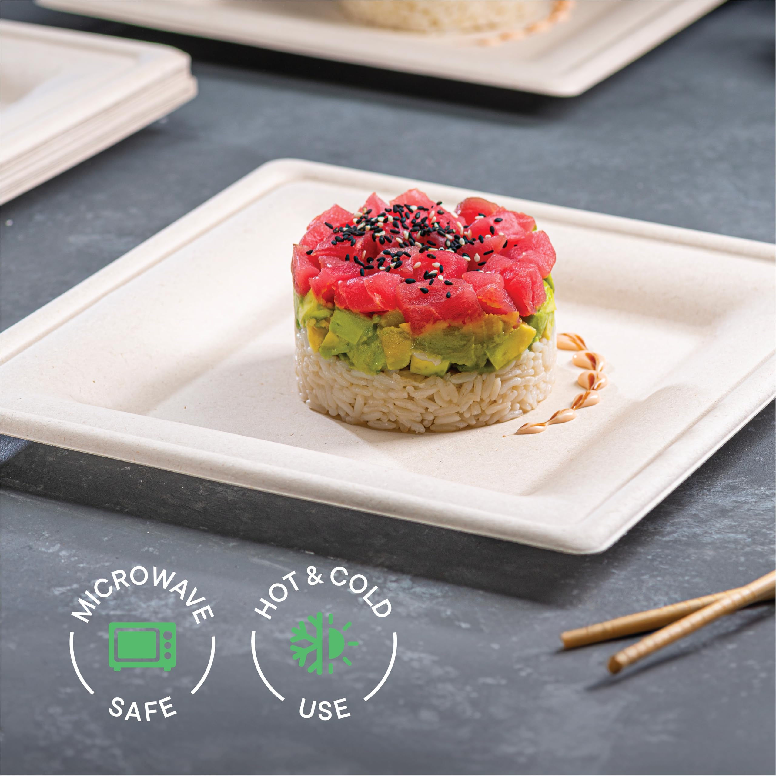 100% Compostable Square Paper Plates [50-Pack] - {PFAS-Free} - {BPI Certified} - [10 Inch] Heavy Duty, Eco-Friendly, Biodegradable Bagasse Dinner Plates - Natural Brown 10