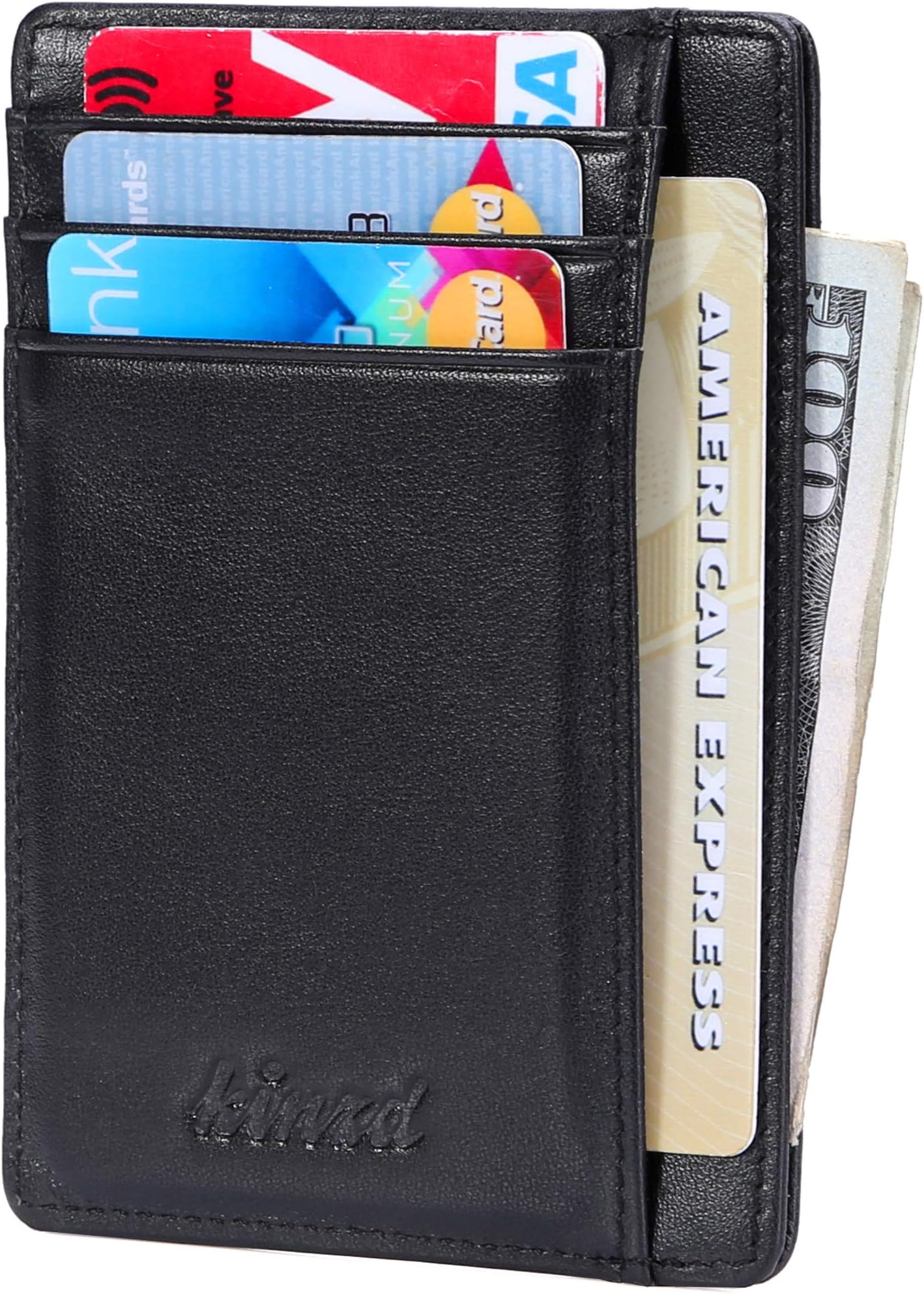 Kinzd Slim Minimalist Leather RFID Front Pocket Wallet Thin Credit Card Holder Men