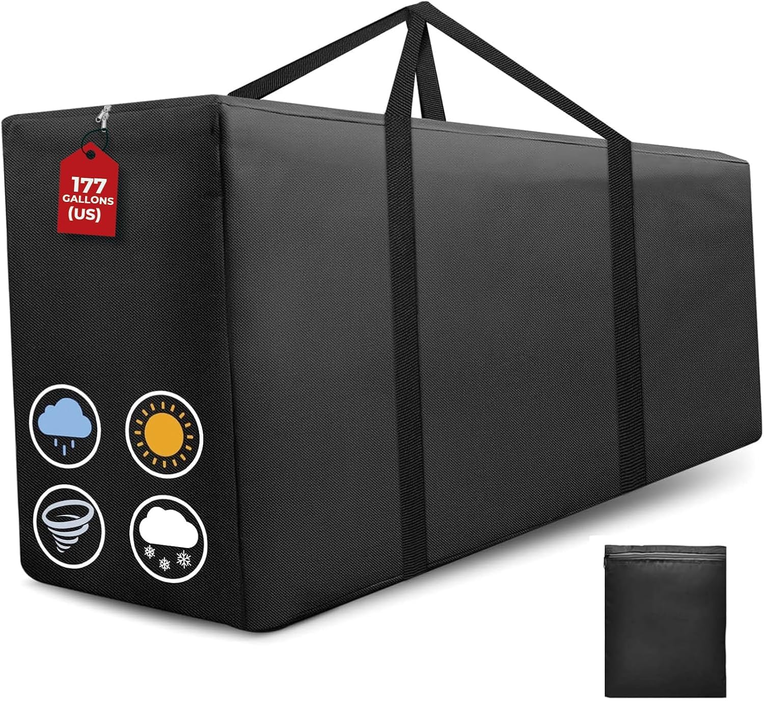 Garden Cushion Storage Bag 173x76x51cm 420D Outdoor Storage Bags Waterproof Extra Large Cushion Cover Christmas Tree Storage Bags with Zipper Handles for Furniture Cushion Xmas Tree Black