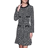 Karl Lagerfeld Womens Long Sleeve Contrast Grid Cropped Two Pockets Tweed Jacket