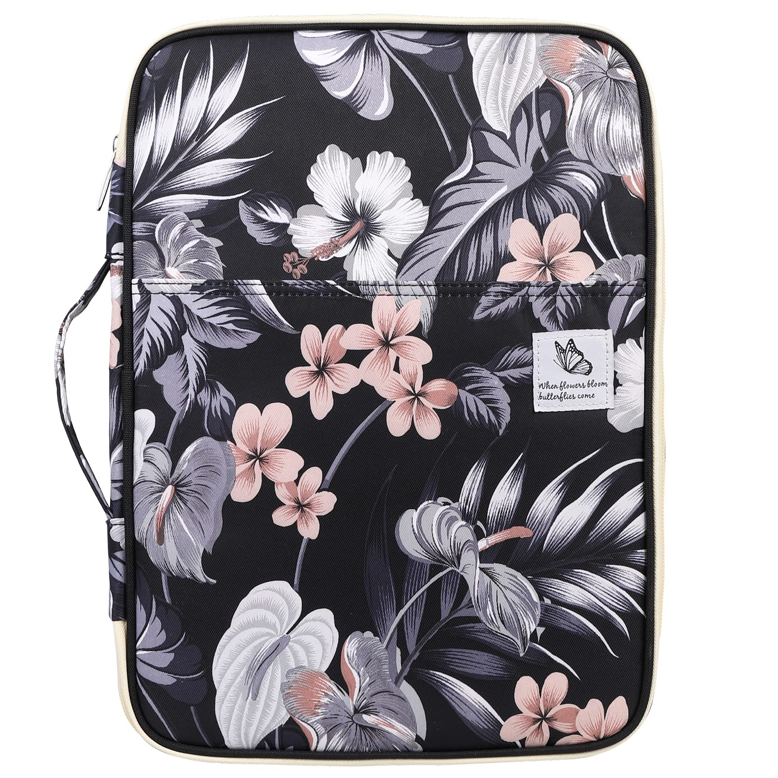 JAKAGO Portable Portfolio Smart Folder A4 Folio Waterproof Document Organiser Passport Ipad Carrying Cases Conference Folder with Zip and Handles for Travel Meeting Business Holiday (Mulberry White)