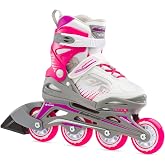 Bladerunner by Rollerblade Phoenix Girls Adjustable Fitness Inline Skate, White and Fuchsia, Junior, Value Performance Inline Skates, Youth Junior 5 to 8