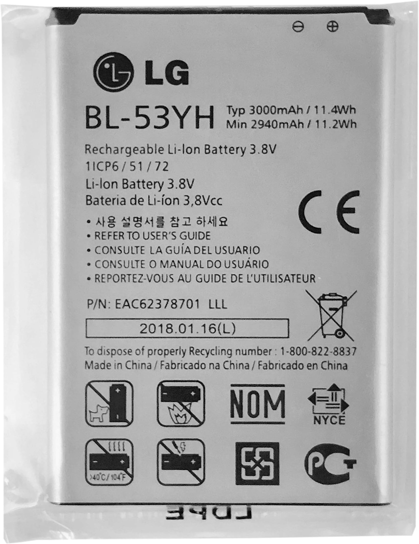 LG Original Battery BL-53YH with Seal for LG G3/BL-53YH/D855/ VS985/ D830/ D851 Replacement Battery