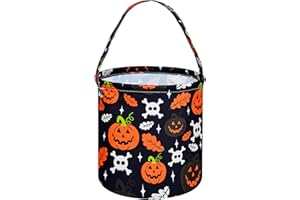 FUULOXE Halloween Trick or Treat Bags Candy Bucket for Kids ReusableTote Bag with Handles Best Gift Bakset for Halloween Party Supplies