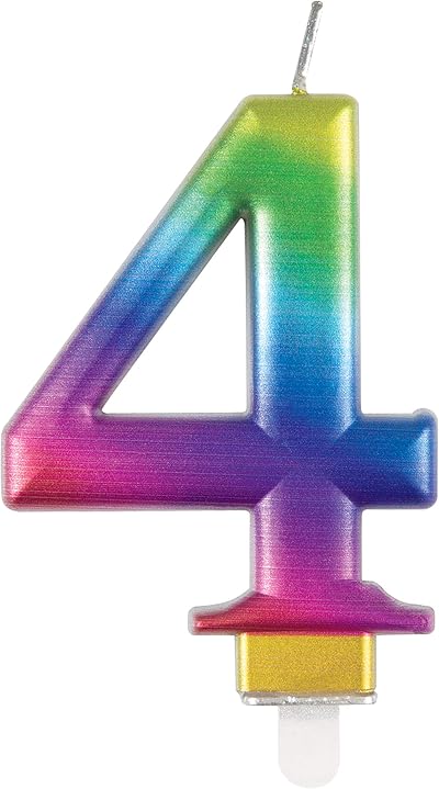 Unique Metallic Rainbow Number 4 Birthday Candle - 3D Topper