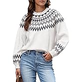 Womens Cashmere Fair Isle Sweaters Vintage Sweater Colorful Wool Crew Neck Long Sleeve Pullover Jumper Tops