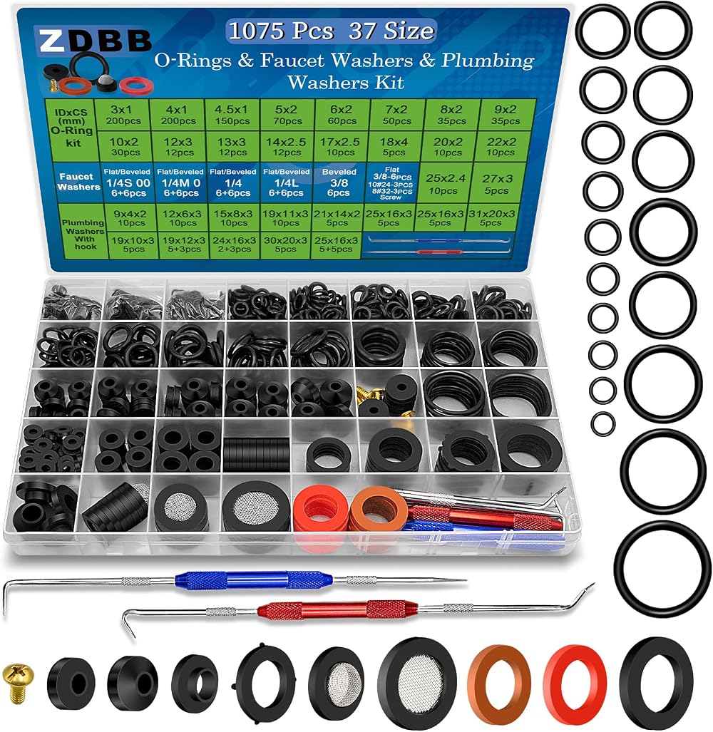 ZDBB 37 Size 3-in-1 Spigot Repair Washers Kit 1075 Pcs Universal Plumbing