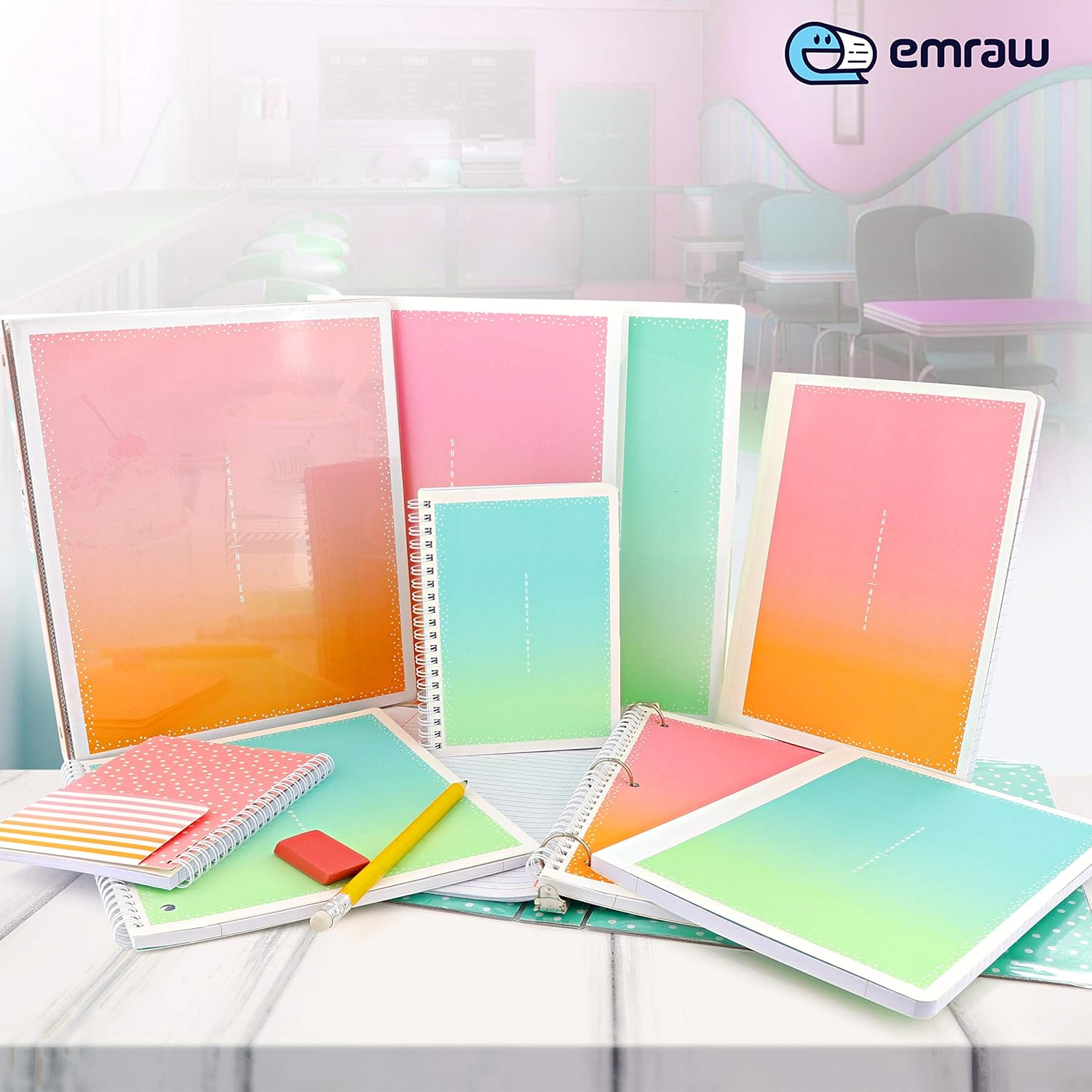 Uniquely Designed 1 Subject Notebook 10.5 x 8.5 College Ruled Paper Board Cover 80 Sheets Perfect for Kids School, Collages, Office and Home Use Sherbert Design Pink & Green (2 Pack) Emraw : Office Products