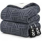 Garvee Heated Blanket Queen Size Dual Control,Upgraded 3D Grid Sherpa, Gray | 10 Heat Settings, 12H Auto Shut Off, Overheat Protection, Machine Washable, Fast Heating Cozy Bed Blankets Gift, 84x90 In