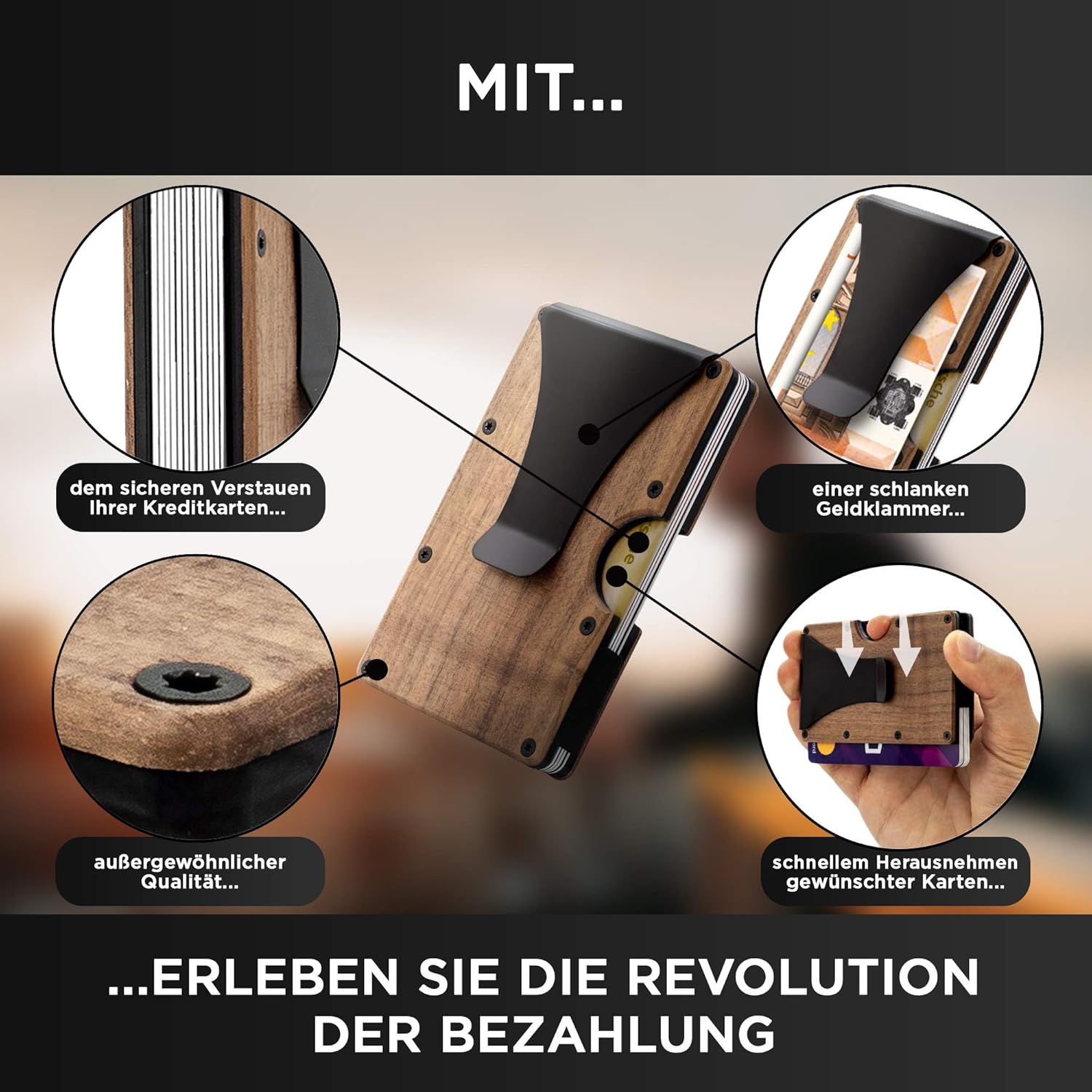 Alltagslösung Kreditkartenetui Herren mit RFID Blocker [Echtholz]