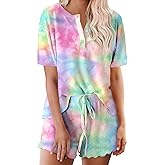 Ekouaer Pajamas Set for Women Short Sleeve Lounge Set 2 Piece Loungewear PJs Soft Cute Lightweight Sleepwear