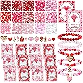 Chunful 757 Pcs DIY Valentines Day Beads for Bracelet Necklace Gifts Jewelry Making Kit Heart Rose Flower Pink Red Acrylic Bead Charm with Greeting Cards Gift for Women Friend Galentine Party Favors