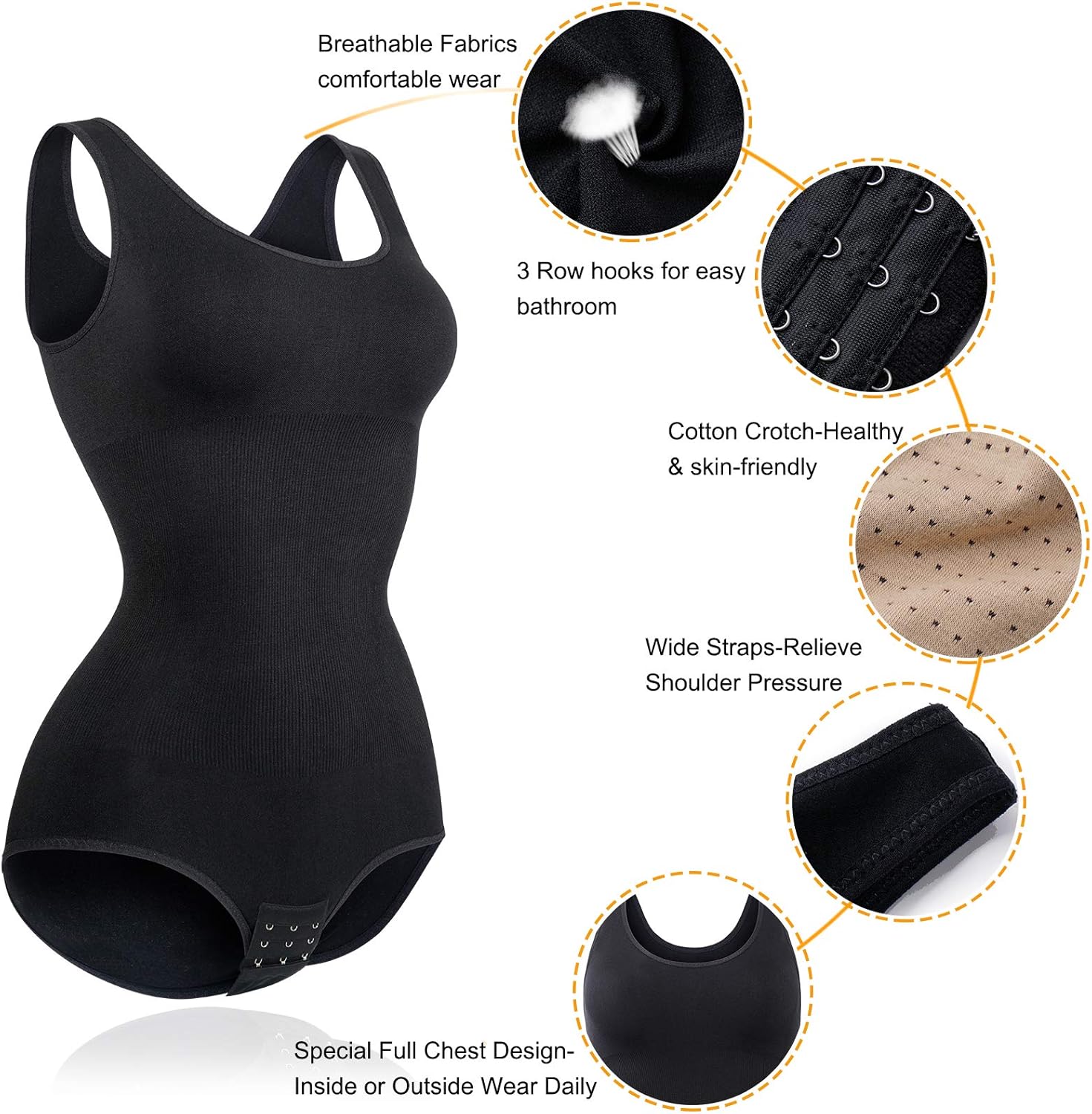 Nebility Women Waist Trainer Bodysuit Slim Full Body Shapewear Seamless Round Neck Jumpsuits Tummy Control Tops: Clothing