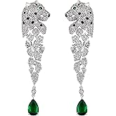 Alilang Plated Leopard Cheetah Panther Head Zircon Tassel 925 Sterling Silver Drop Dangle Earrings for Women