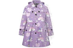 Betusline Girl's Hooded Rain Jackets Lightweight Print Waterproof Trench Coat Windbreaker Raincoats for Girls,2-14 Years